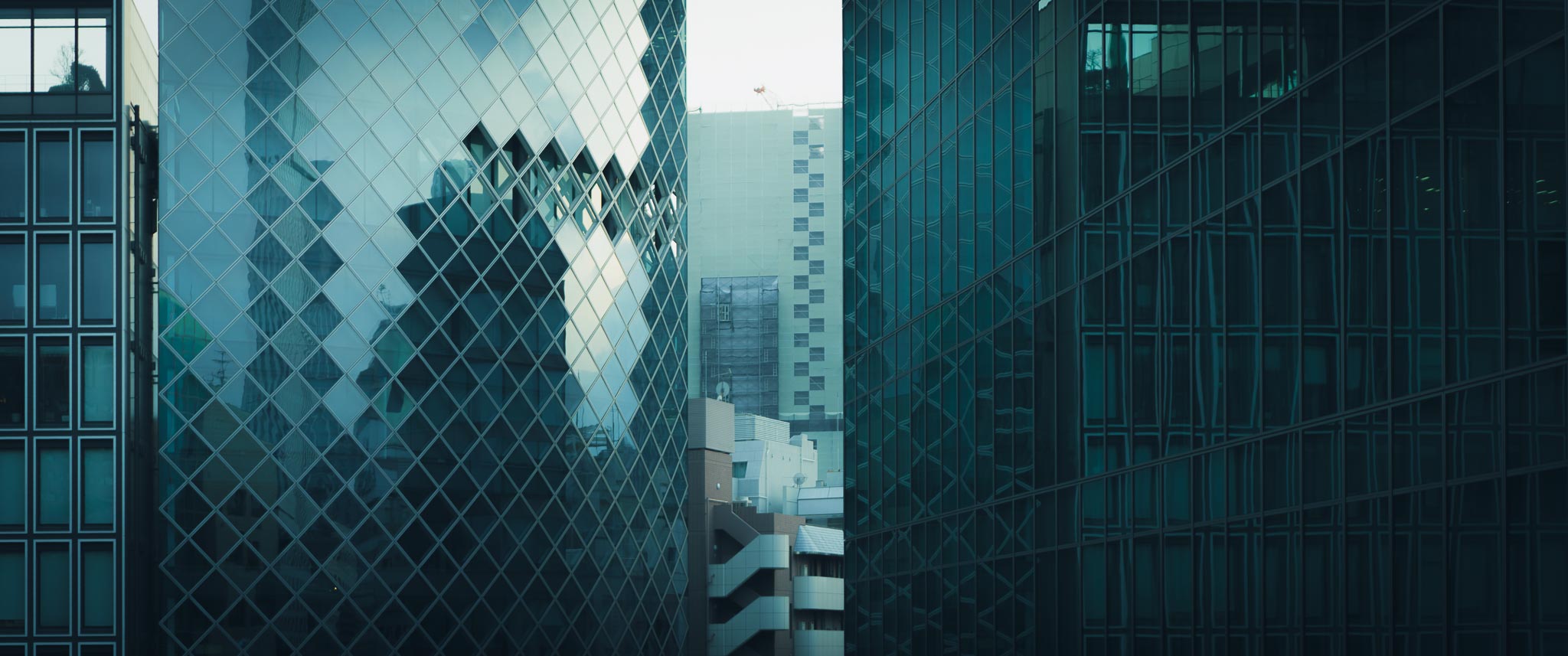 Akasaka Tokyo glass skyscrapers compressed — corporate architecture photography