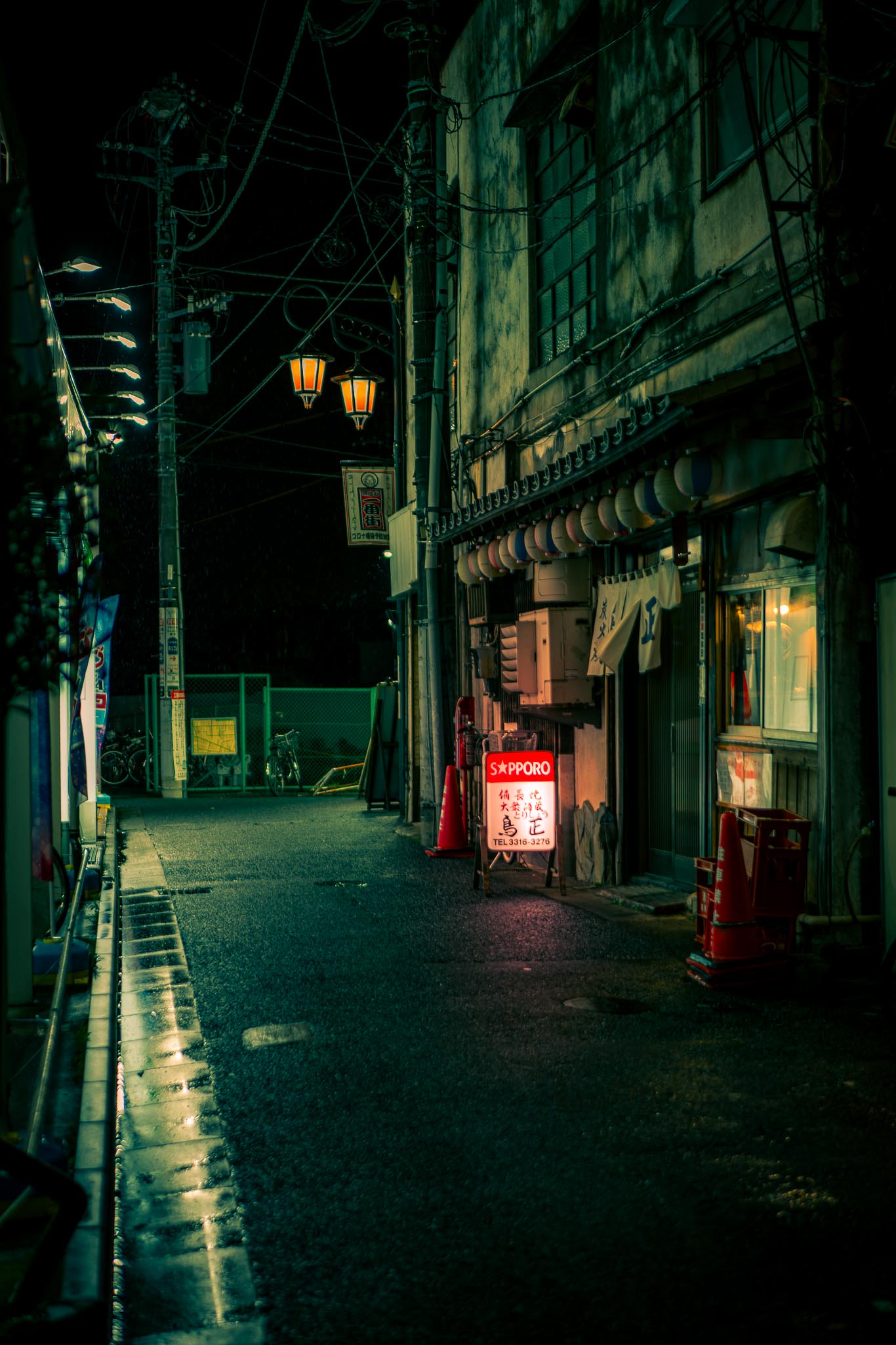Asagaya back alley at night — yakitori izakaya sign Tokyo street photography