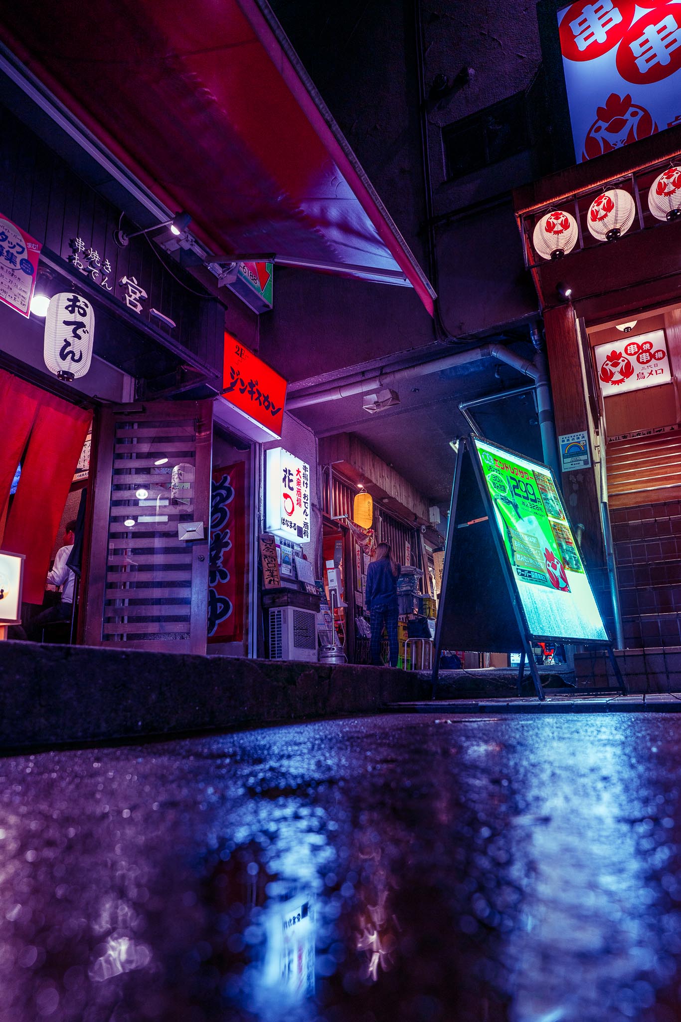 Bubaigawara Tokyo at night — rainy street neon reflections photography