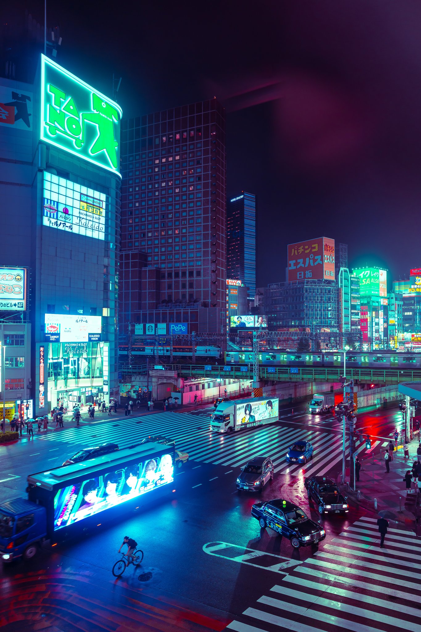 Shibuya night crossing cyberpunk street photography Tokyo