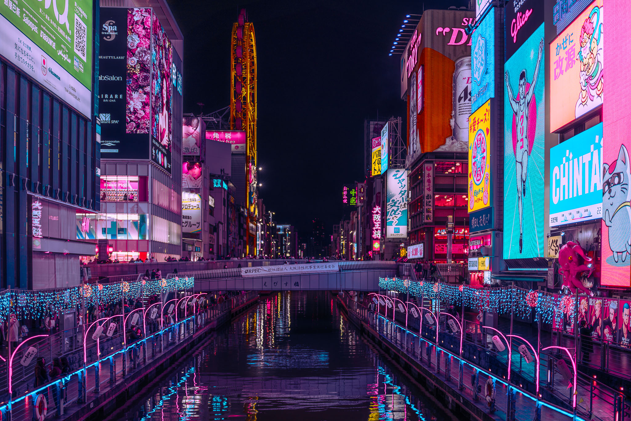 Dotonbori canal at night — Osaka neon reflections in the water