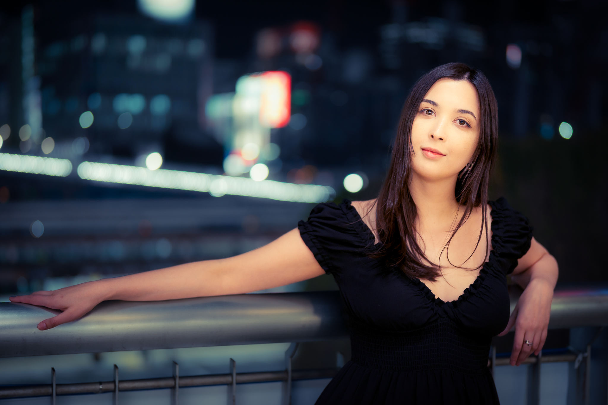 Night portrait with Tokyo train tracks and city bokeh — TOKYOLUV Shinjuku session