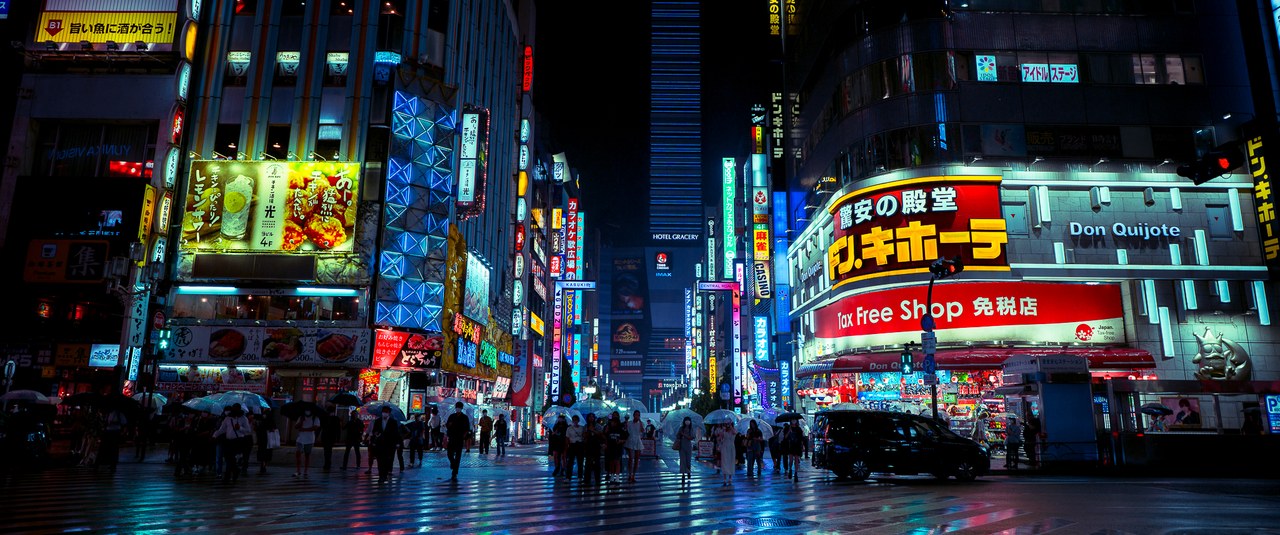 Kabukicho neon streets at night Tokyo