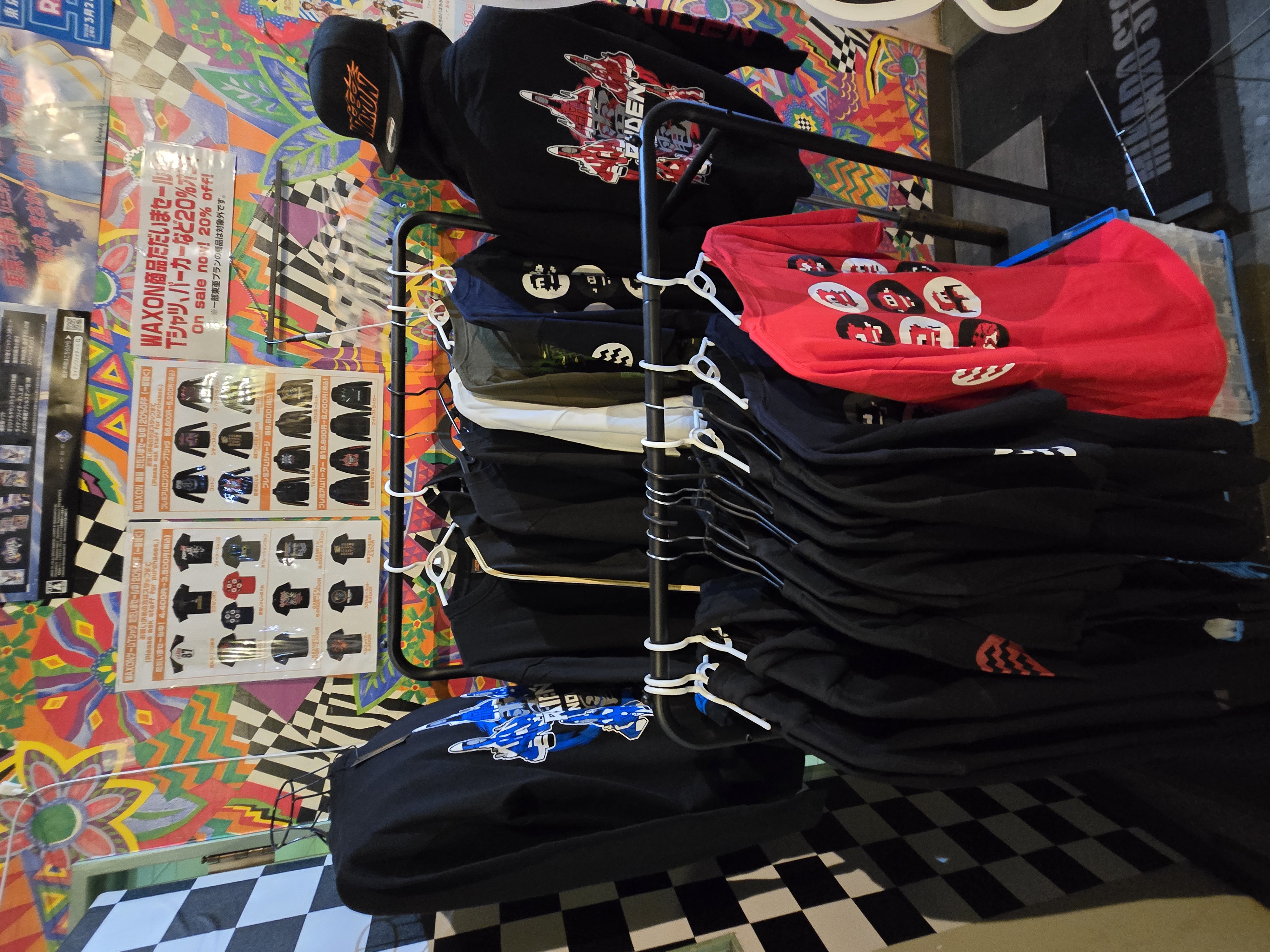 Game Center Mikado branded merchandise T-shirts and caps for sale at Takadanobaba